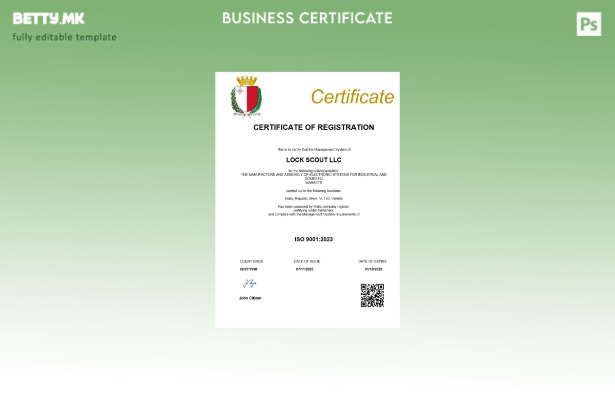 модерен стил Уверение за регистрација на бизнис во Малта Шаблон за Word и PDF ша